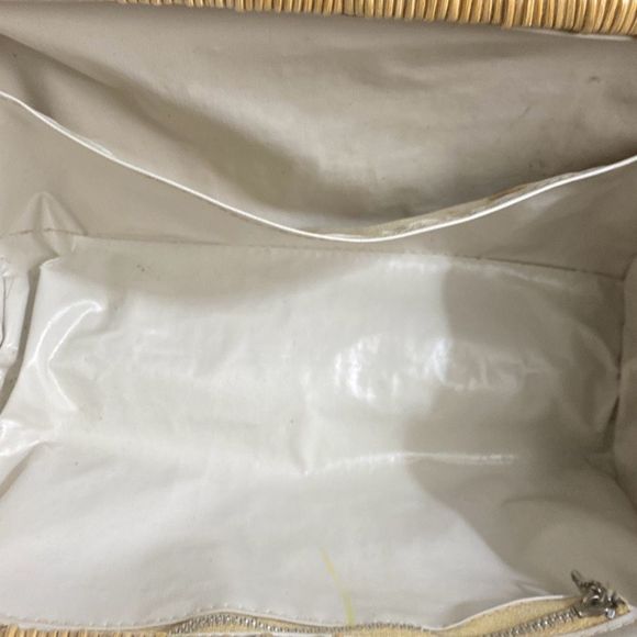 Vintage 60s Tropical Miami Lucite Wicker & Floral Fabric Beaded Handbag Purse - Picture 8 of 9